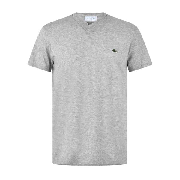 Lacoste Mens Pima Logo Lightweight V Neck T-Shirt - Silver Grey - 
