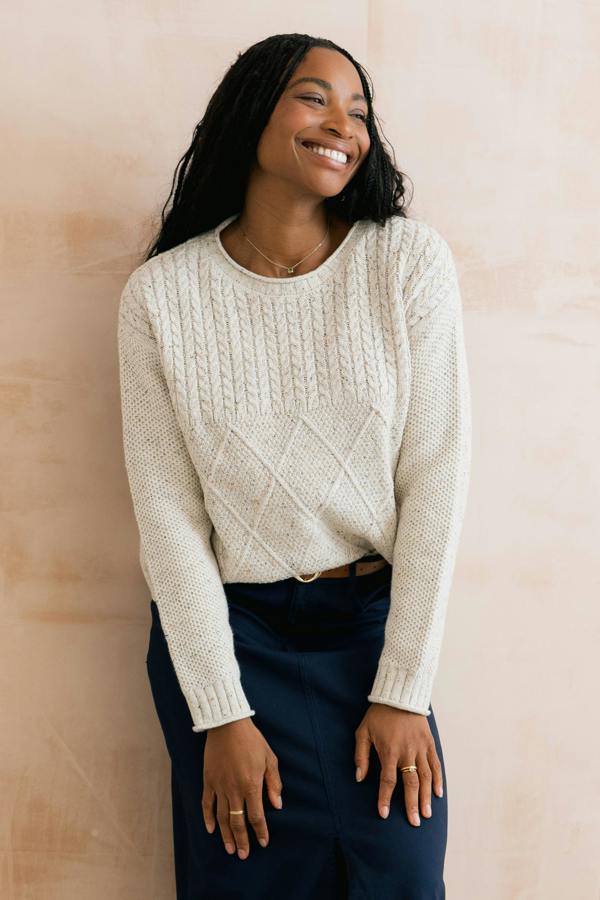 Lily & Me Bryony Flecked Knit Cable Knit Jumper Ecru