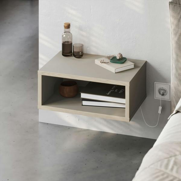 Decortie Modern Floating Bedside Table w/ LED Lights 45cm Wall-Mount Nightstand End Table Open Shelf Bedroom
