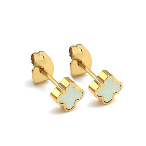 Say It With Jade Crystal Clover Earrings - Yellow Gold Plated