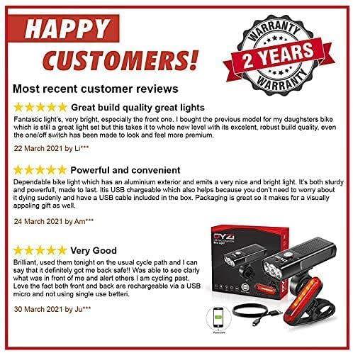Dyzi Rechargeable Bike Lights Set Premium Waterproof Bicycle Front and Back Light
