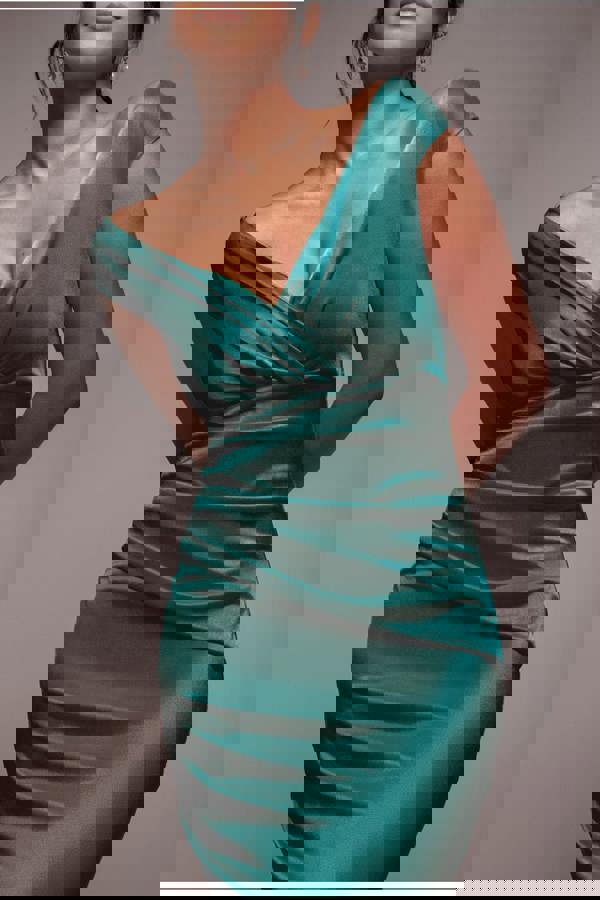 Satin Off The Shoulder Maxi Dress - Emerald Green DR3580