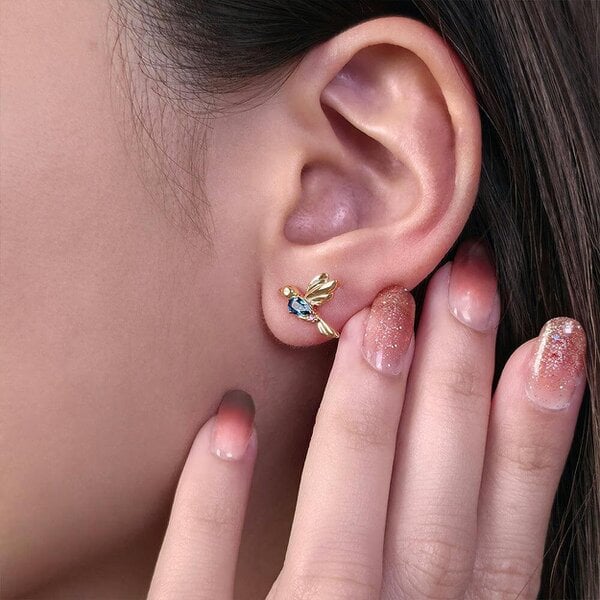 Gemondo ECFEW Pink Amethyst and Blue Topaz Hummingbird Stud Earrings in 925 Sterling Silver