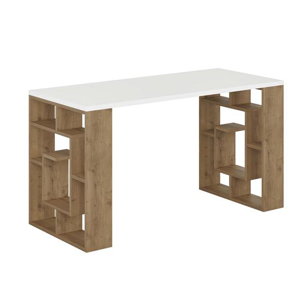 Decortie Labirent Modern Desk with Bookshelf Legs White Anthracite Grey 137cm