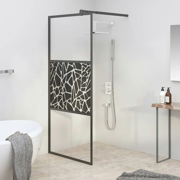 Berkfield Walk-in Shower Wall 80x195cm ESG Glass with Stone Design Black