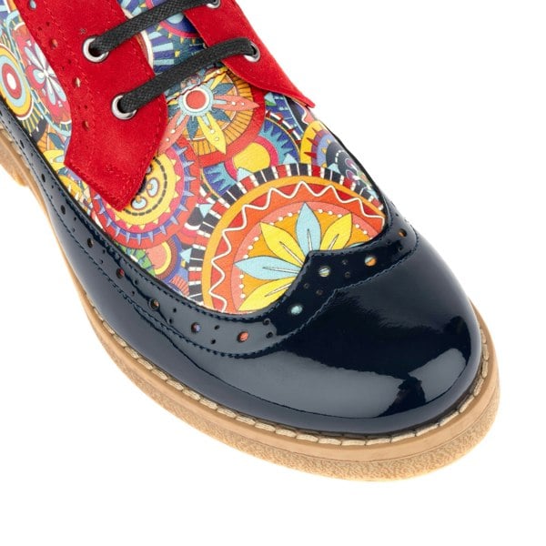 Embassy London Hatter - Red Navy - Women's leather ankle boot with laces and zip