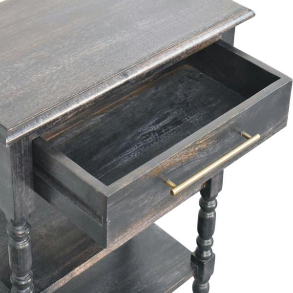 Artisan Furniture Solid Wood Heritage Turned-Leg Side Table, 1 Drawer & 2 Open Slots, Dark Brown