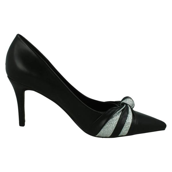 Spot On Ladies Spot On High Heel Pointed Toe Court Shoes with Glitter Twist Knot F90131