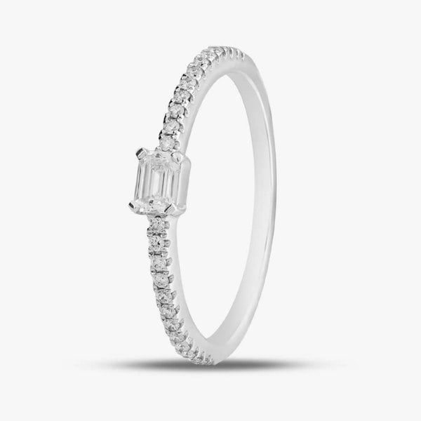 T. H. Baker 18ct White Gold Emerald & Brilliant Cut Diamond Shoulder Set Solitaire Ring R26806GW18DD001