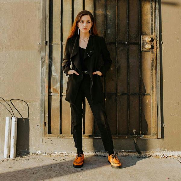 TUK Footwear TUK Pointed Creeper Sneaker Orange Cow Suede Platform Shoes - A9182