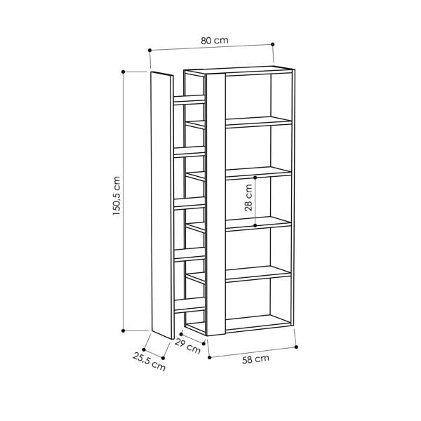 Decortie Lift Tall Modern Bookcase Display Unit 5 Tiers Freestanding White Retro Grey 150.5cm