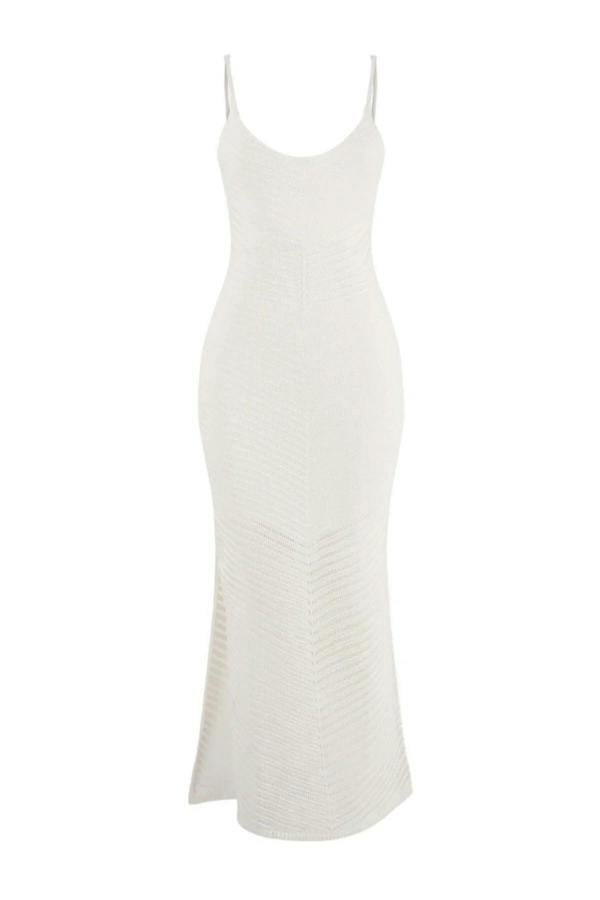 WOVCOR Knitted Maxi V-Neck Beach Dress