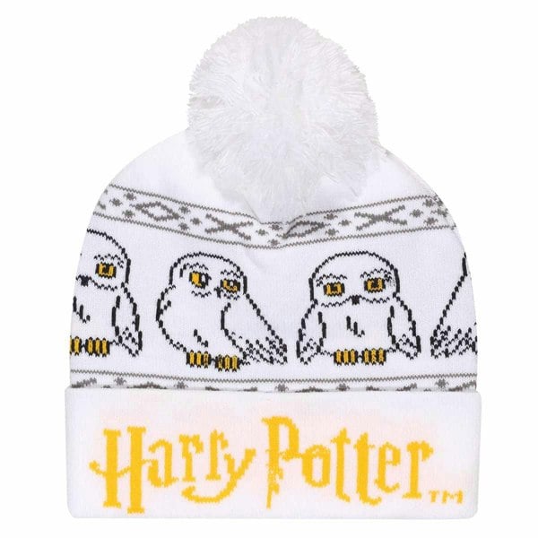 Harry Potter Unisex Adult Snow Hedwig Beanie - White/Yellow/Black