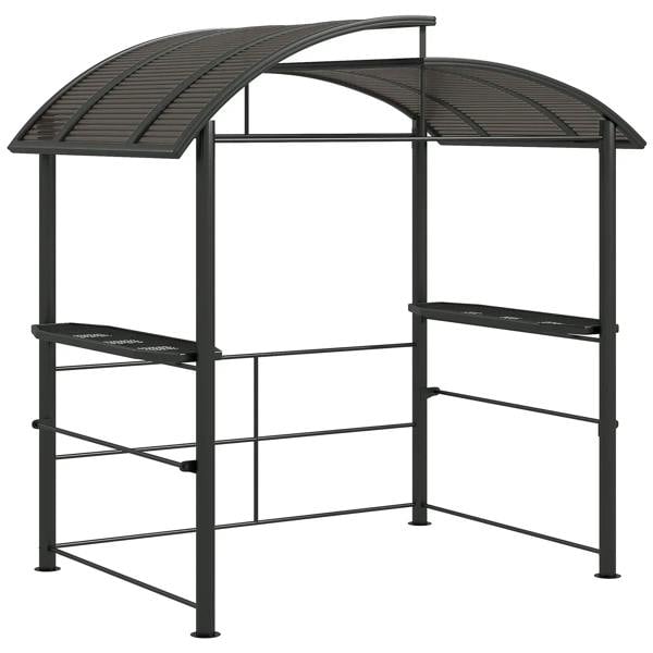 Dark grey outdoor grill gazebo with arched PC board roof and open side panels