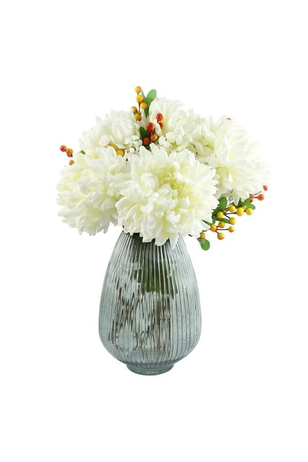 Dyzi Artificial Chrysanthemum Flower Arrangement With Glass Vase