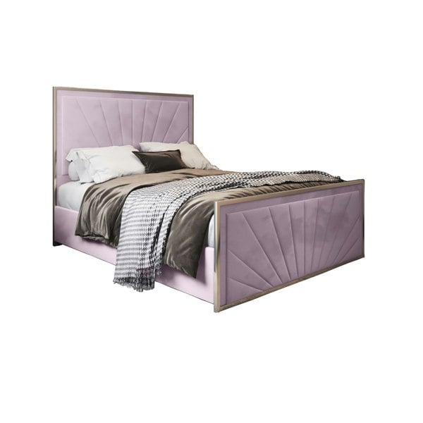 Casa Magna Roxy Upholstered Soft Velvet Metal Bed Frame - Pink