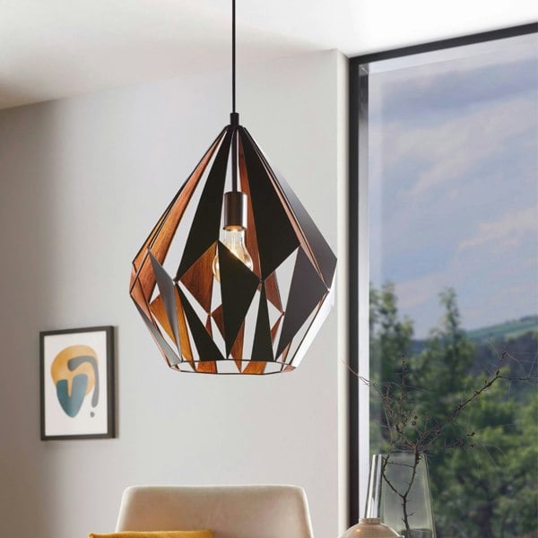EGLO Carlton 1 Black And Copper Geometric Pendant Light