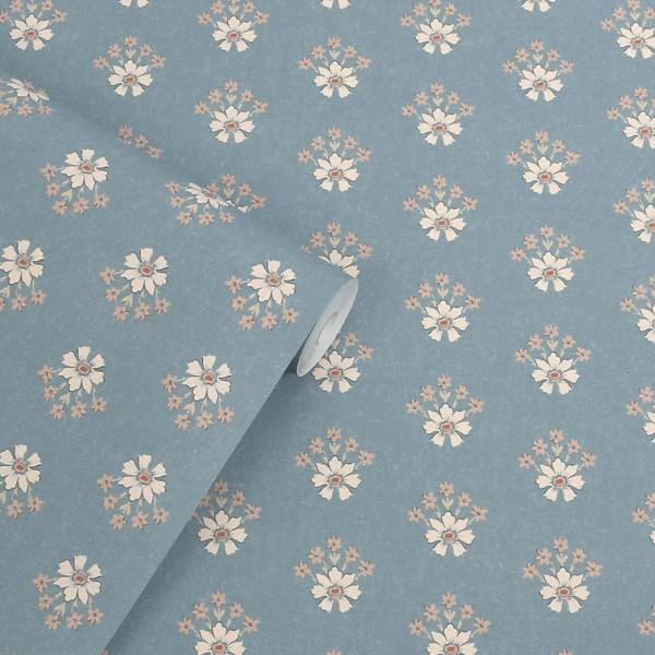 Laura Ashley Semington Floral Geo Newport Blue wallpaper
