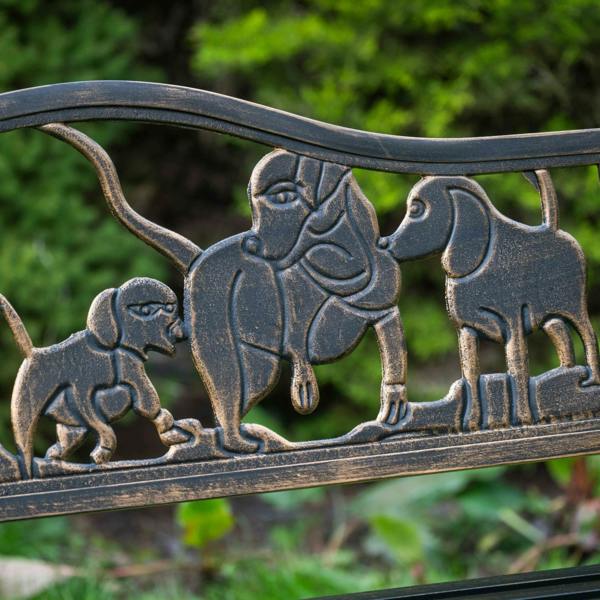 The Garden Marketplace Metal Garden Bench with Cast Iron Puppies Design Back Rest