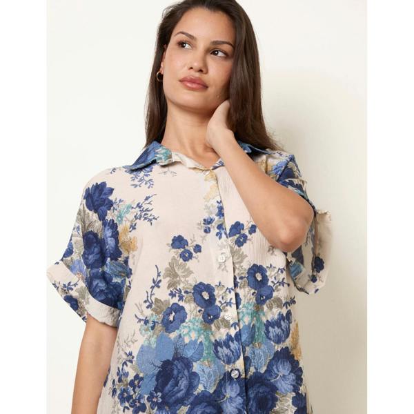 Blue Vanilla Floral Button Front Shirt