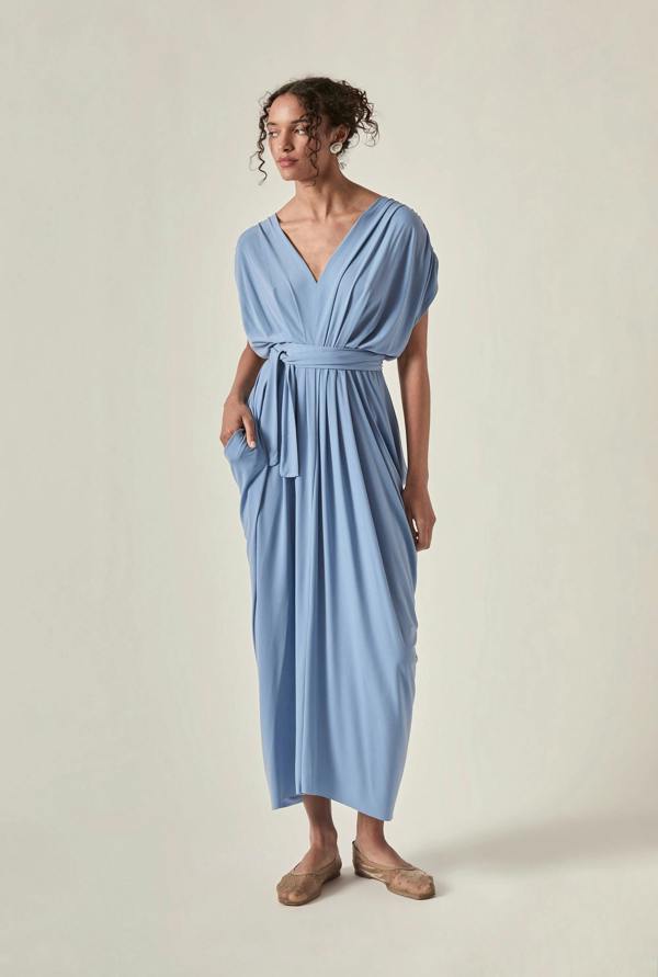 James Lakeland Draped Open-Back Midi Dress – Powder Blue