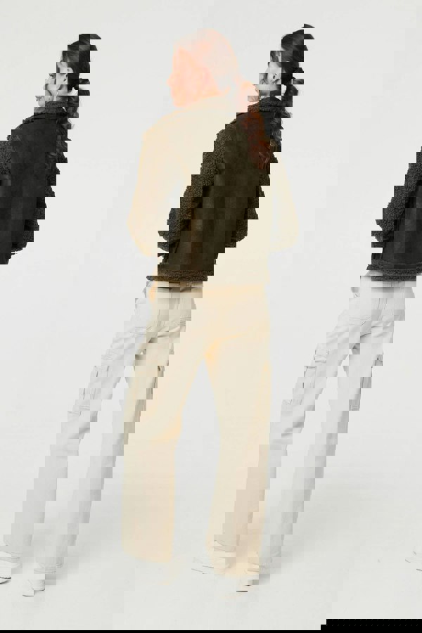 Green | Faux Suede Teddy Lined Biker Jacket
