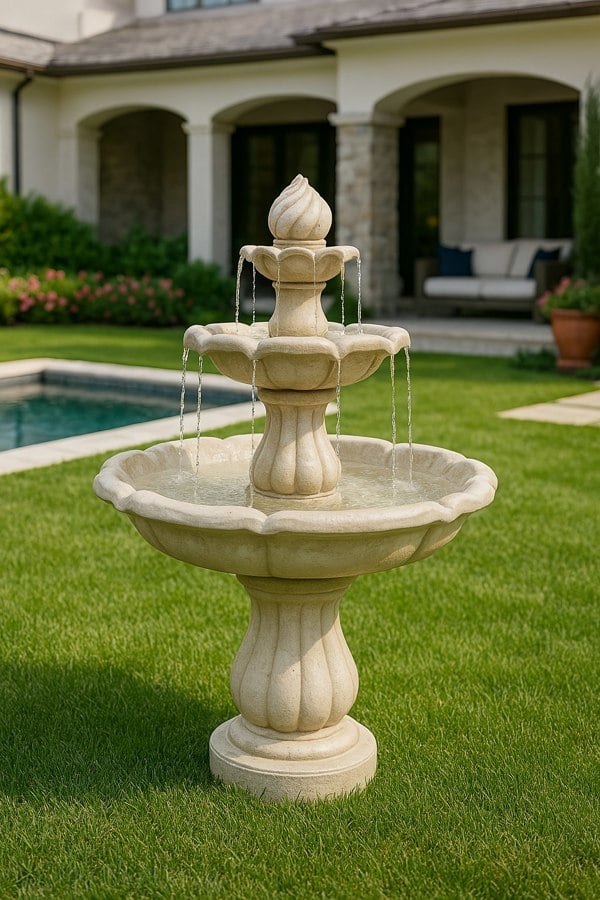 MDA Designs Aruna Elegant 3-Tier Outdoor Water Fountain Self-Contained Stunning Garden Feature with Cascading Waterfall