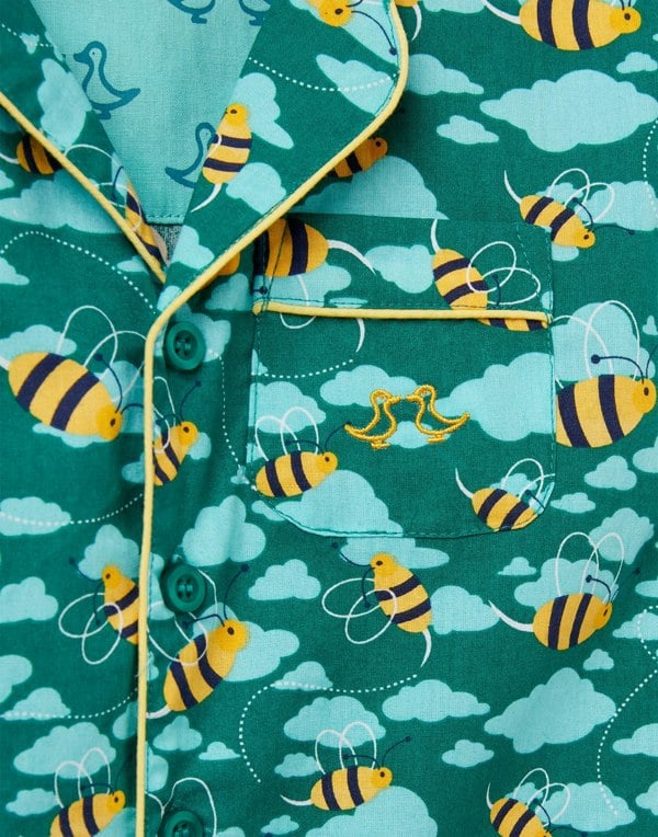 Luca and Rosa Blue Busy Bees Boys Button Up Pyjamas