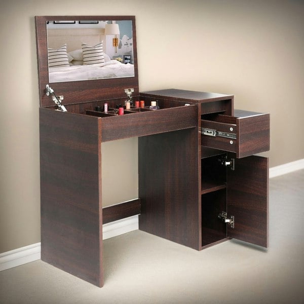 Rafaelo Mobilia 2-in-1 Dressing Table Workstation With Stool Walnut