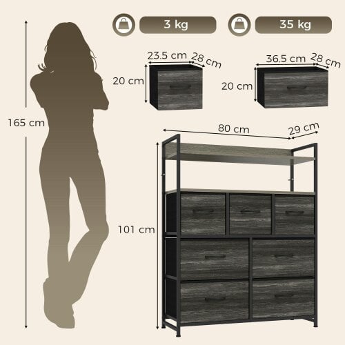 HOMCOM Chest of Drawers, Bedroom Fabric Dresser, Grey Wood-Effect