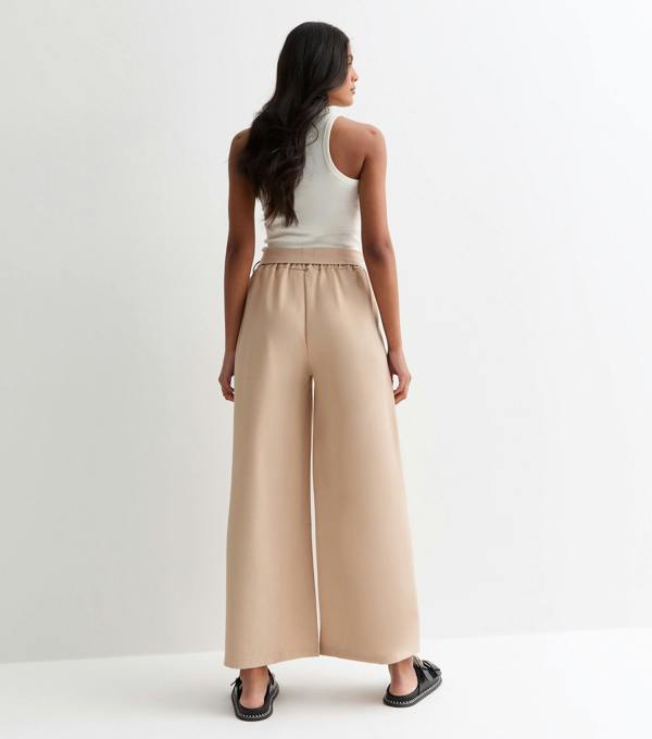 Gini London Camel Elasticated Wide leg Tie detail Trousers