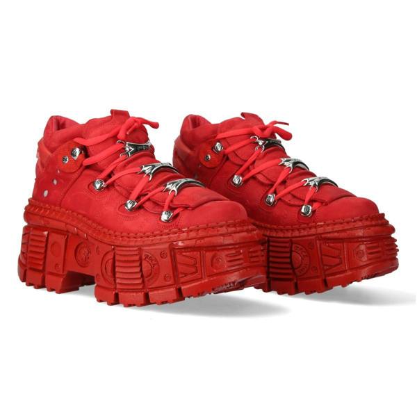 New Rock M-106WALL-C13 Metallic Red Leather Gothic Ankle Boots