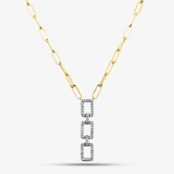T. H. Baker 9ct Yellow Gold 0.25ct Diamond Triple Rectangle Link Necklace THN38770-25