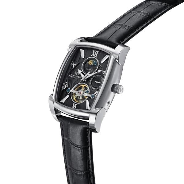 Heritor Automatic Valentin Leather-Band Watch w/Date - Silver/Black - HERHS4401