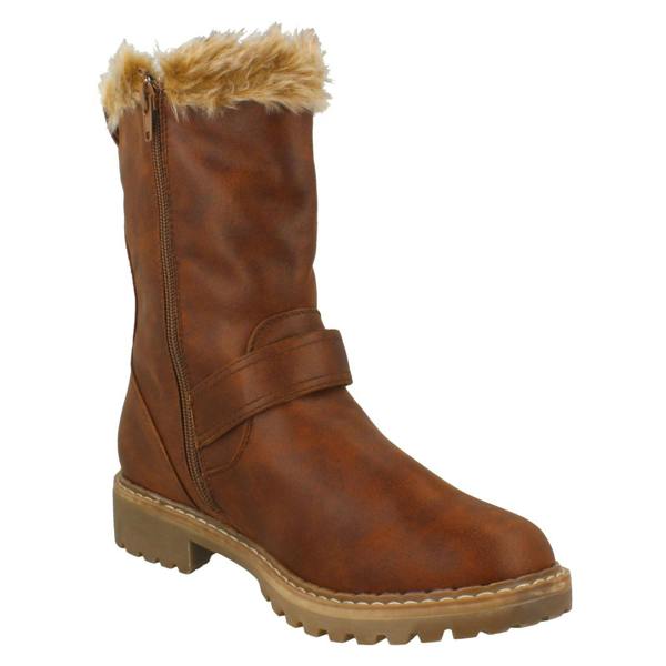 Down to Earth Ladies Down To Earth Fur Trim Calf Boots