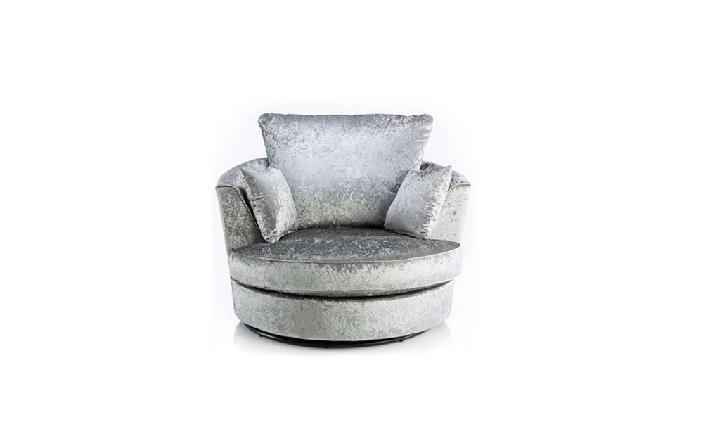 Dylan Crushed Velvet Fabric Swivel Chair Armchair in Silver