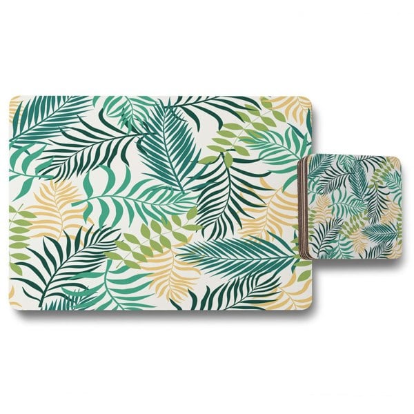 Benjamin Tate Design Tropical palm leaves (Placemat & Coaster Set)