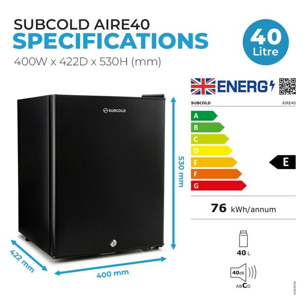 Subcold Aire40 LED Mini Fridge - Black