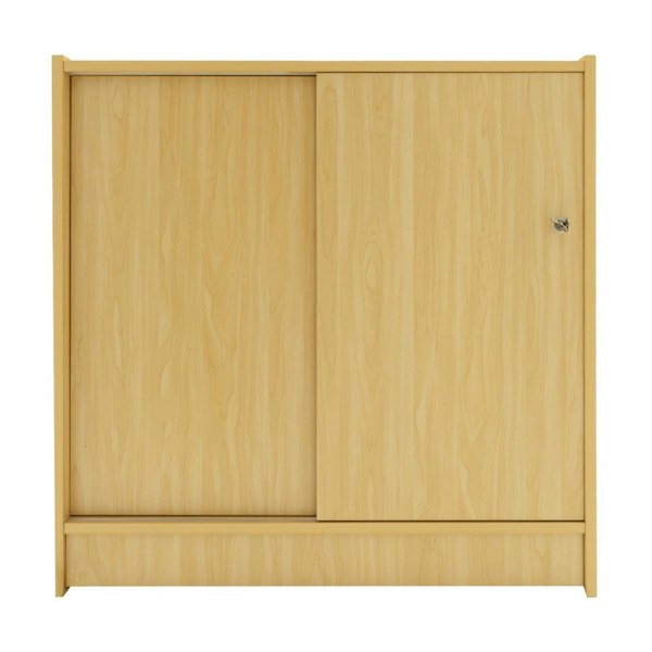LED Retail Shop Counter K900 in light maple finish, featuring smooth sliding doors and a sleek, modern design for retail displays