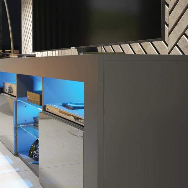 Mex Furniture Stylish Modern 145cm TV Unit with Grey Gloss Doors, and Free LED