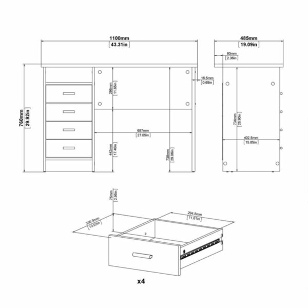 Wyld Haus Billabong White Wooden 4 Drawer Office Desk
