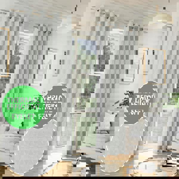 Enhanced Living Grey Geometric Velvet Embossed Thermal Room Darkening Curtains for Bedroom & Living Room