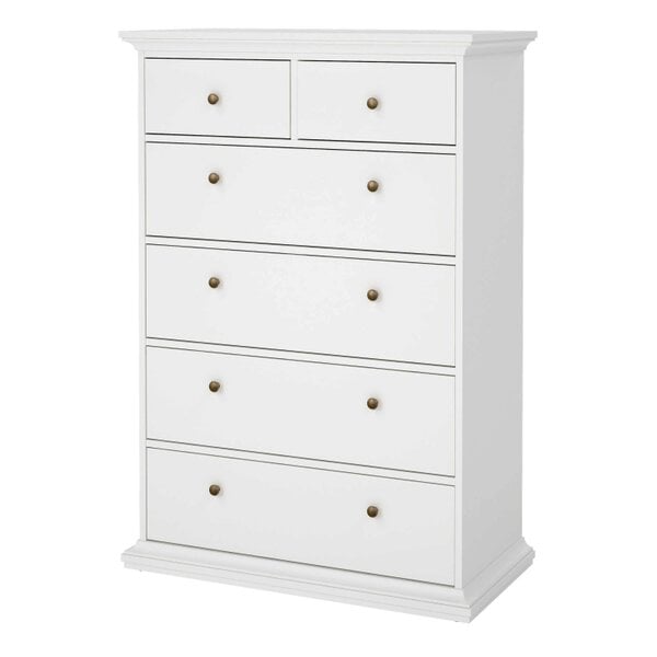 Wyld Haus Osaka Tall Farmhouse White Wooden Chest 6 Drawers