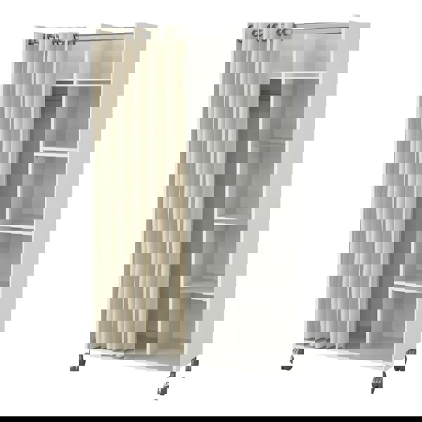 Furniture To Go Uppsala Open Mobile Wardrobe Unit in White with a Beige Textile Curtain on Wheels