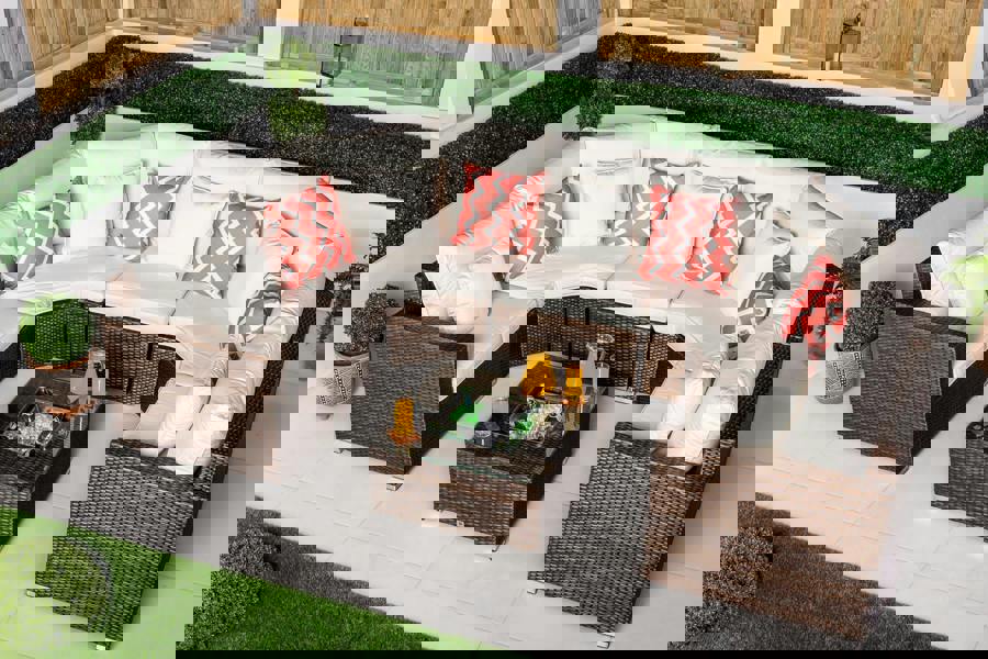 Giardino Santorini 5 Seat Modular Sofa Rattan Garden Furniture Set Outdoor Lounge Ice Bucket Coffee Table