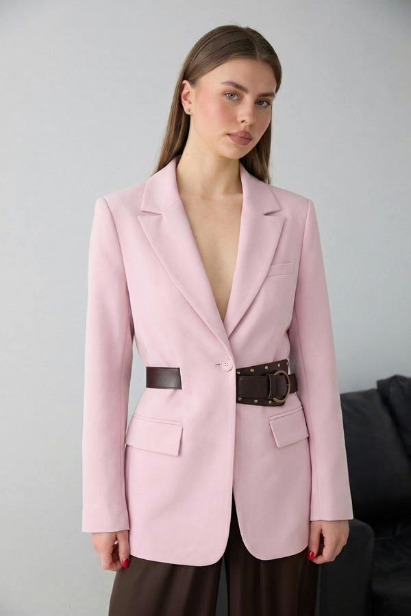 Belted Fitted Long Sleeve Blazer Jacket