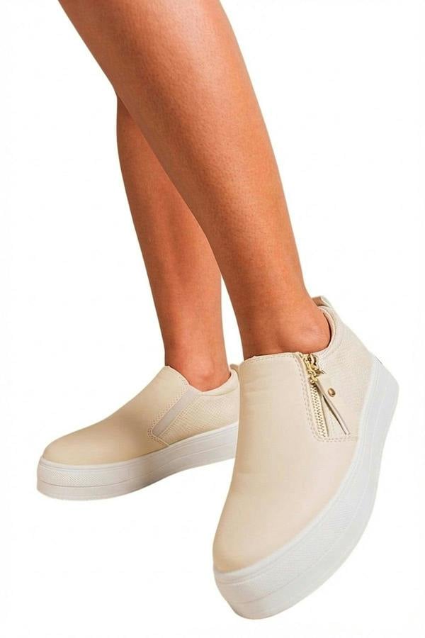 Andrea Zipper Decor Slip On Trainers - Beige_wb