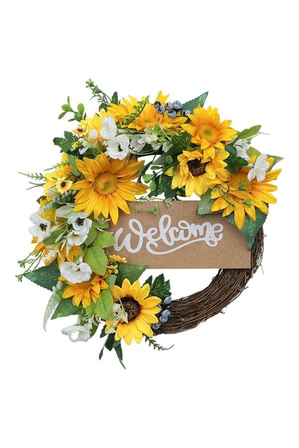 Living and Home D40cm Artificial Sunflower Wreath Round Hanging Decoration