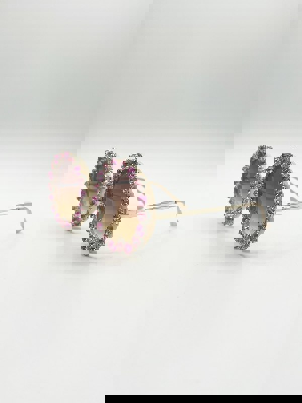 SVNX Round Floral Crystal Gem Sunglasses in Pink