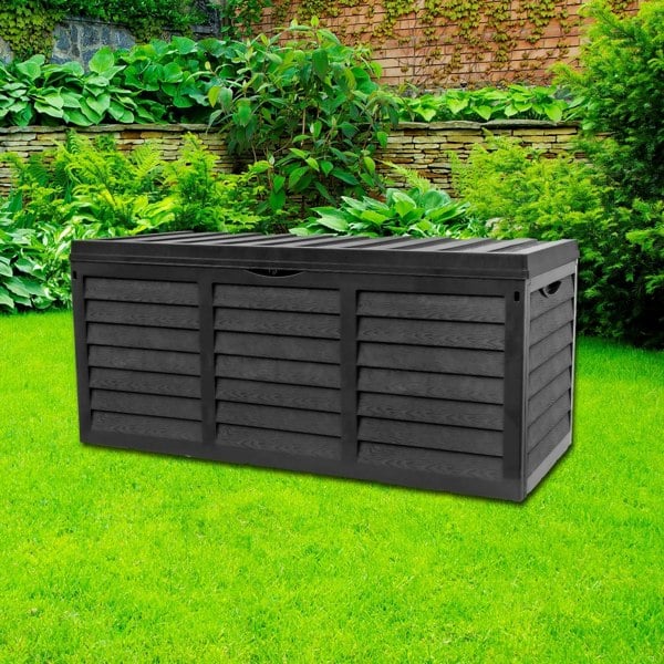 Gr8 Garden Black 320L Plastic Storage Box Garden Outdoor Shed Utility Cushion Chest Truck